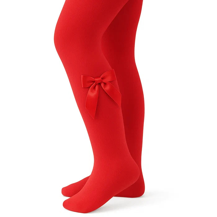 CARLOMAGNO UKSAT Girls Red Ribbon Bow Tights
