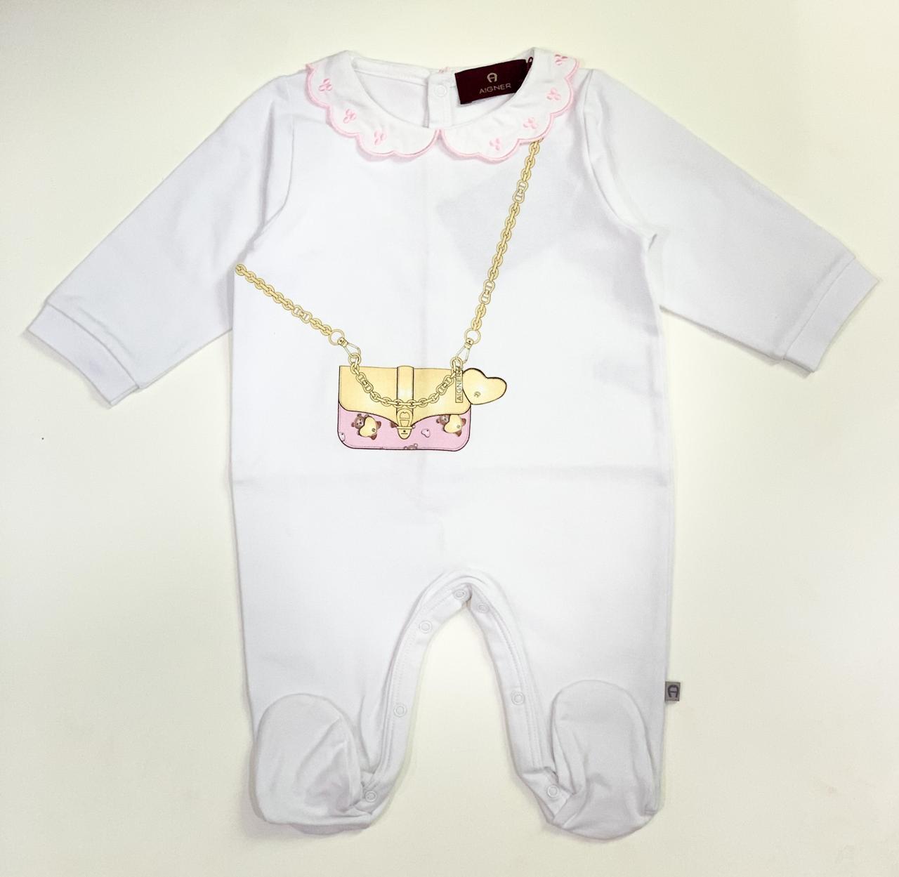 AIGNER Baby Girls White Logo Babygrow