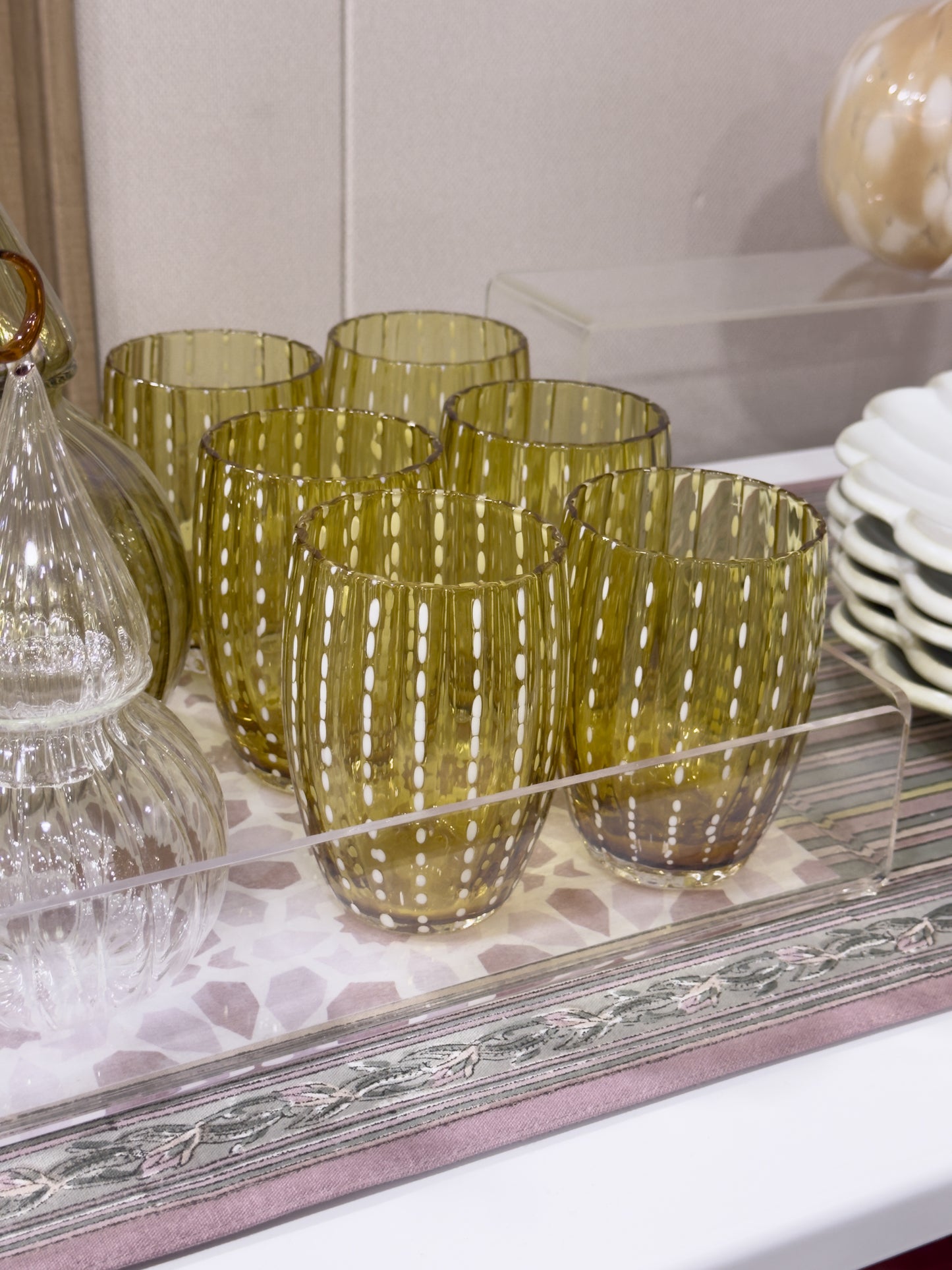 Amber Dotted Drinking Glass- Amber (SET OF 6)