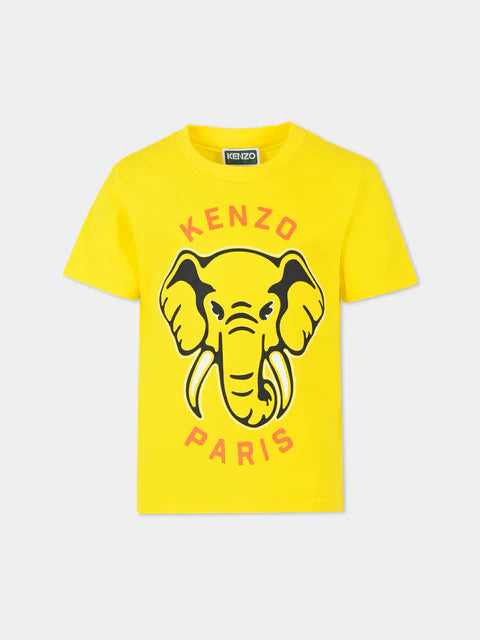 KENZO KIDS Boys Yellow Elephant Logo T-Shirt