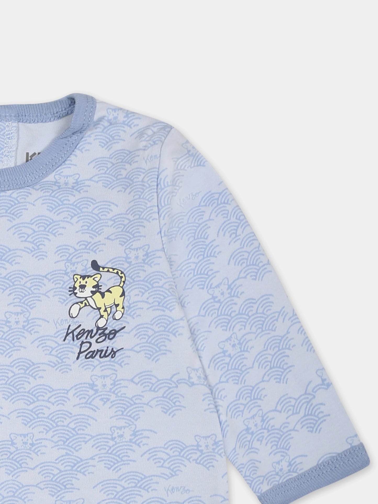 KENZO KIDS Light Blue Babygrow for Baby Boy with Tiger Print