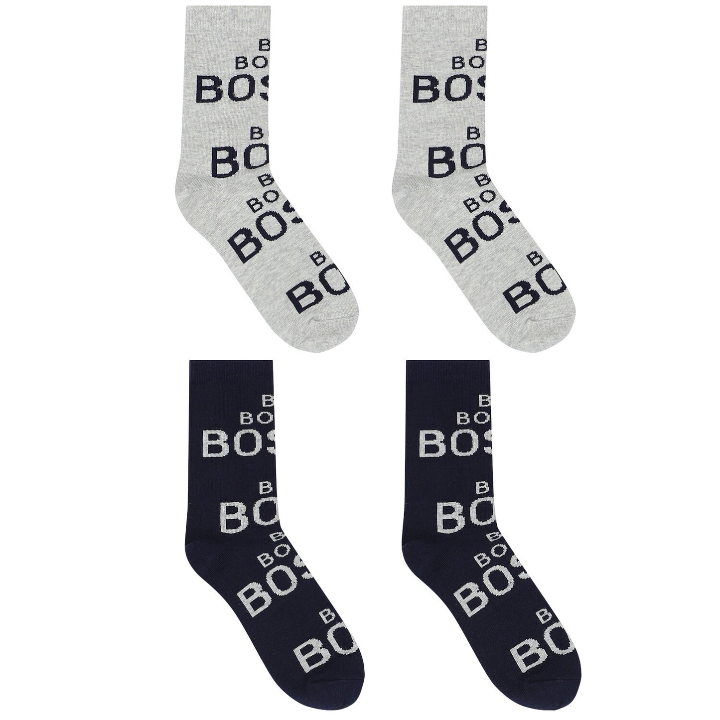 BOSS Boys Navy & Grey Logo Socks ( 2-Pack )