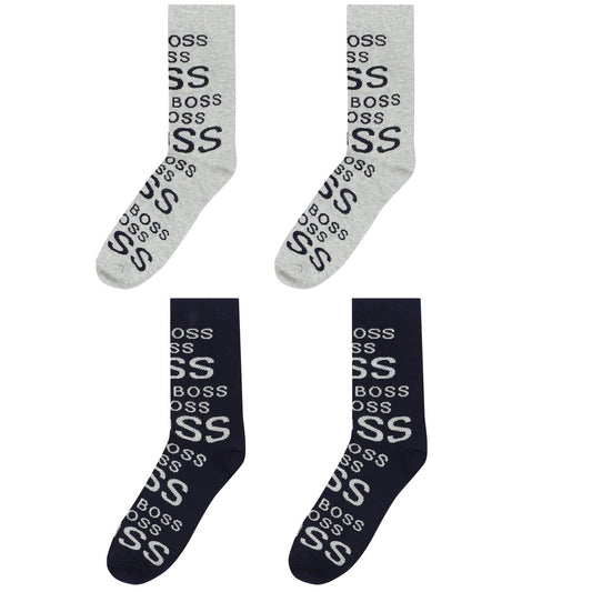 BOSS Boys Navy & Grey Logo Socks ( 2-Pack )