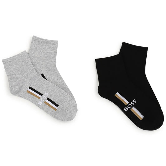 BOSS Boys Black / Grey Logo Socks 2 - Pack