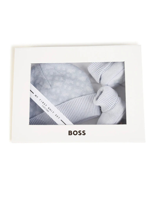 BOSS  Baby Boys Baby Blue Knit Hat & Slipper Set