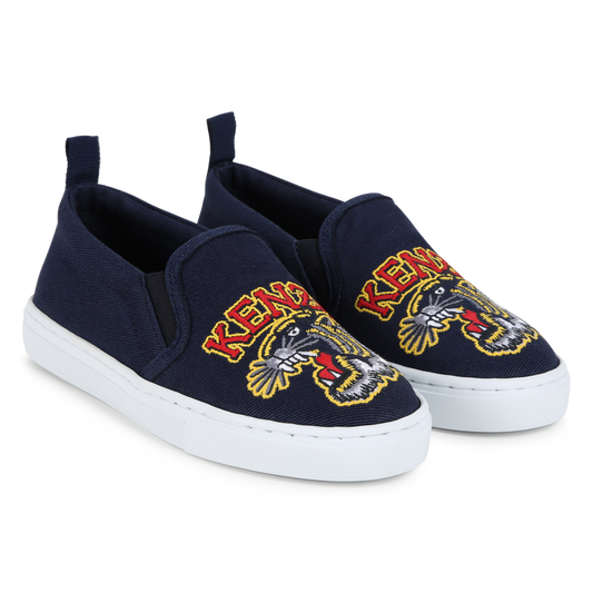 KENZO KIDS Unisex Embroidered Tiger Slip-On Blue Sneakers