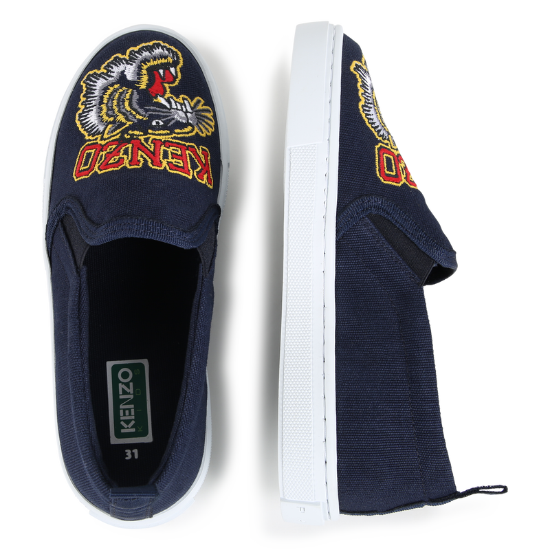 KENZO KIDS Unisex Embroidered Tiger Slip-On Blue Sneakers