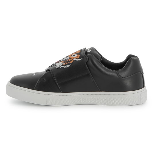 KENZO KIDS Unisex Black Leather Hook & Loop Trainers