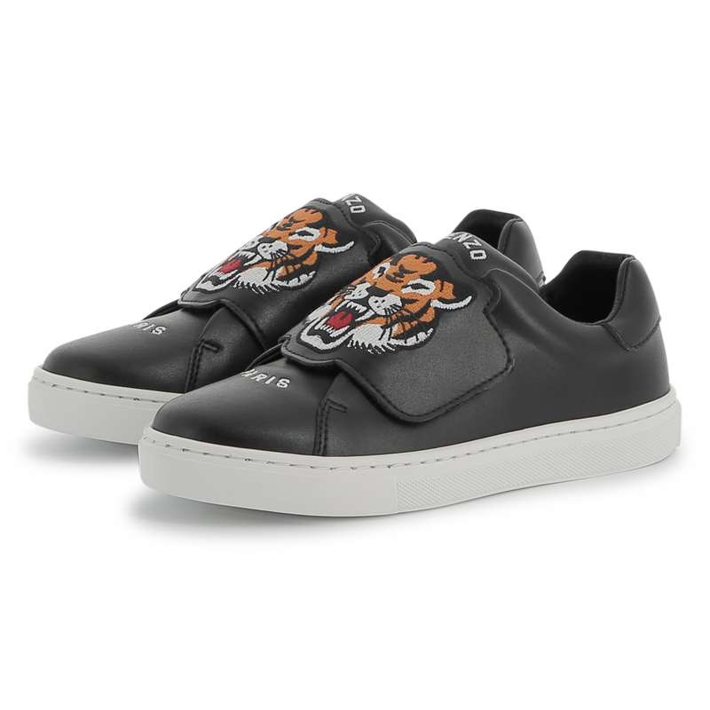 KENZO KIDS Unisex Black Leather Hook & Loop Trainers