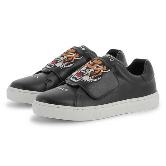 KENZO KIDS Unisex Black Leather Hook & Loop Trainers