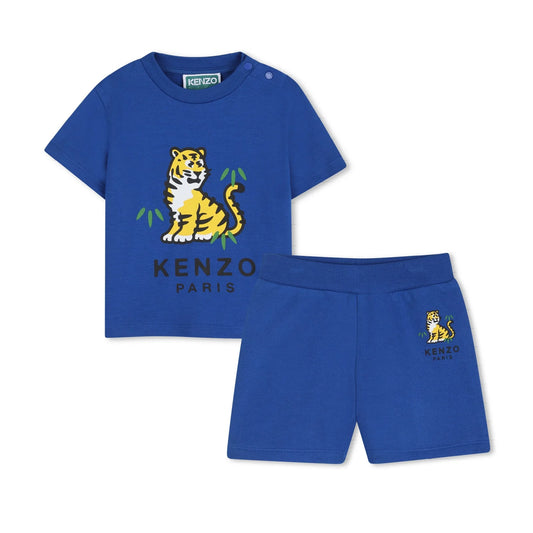 KENZO KIDS Younger Boys Blue Tiger Logo Shorts Set