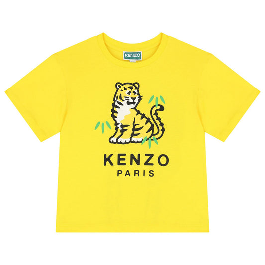 KENZO KIDS Girls Yellow Tiger Logo T-Shirt