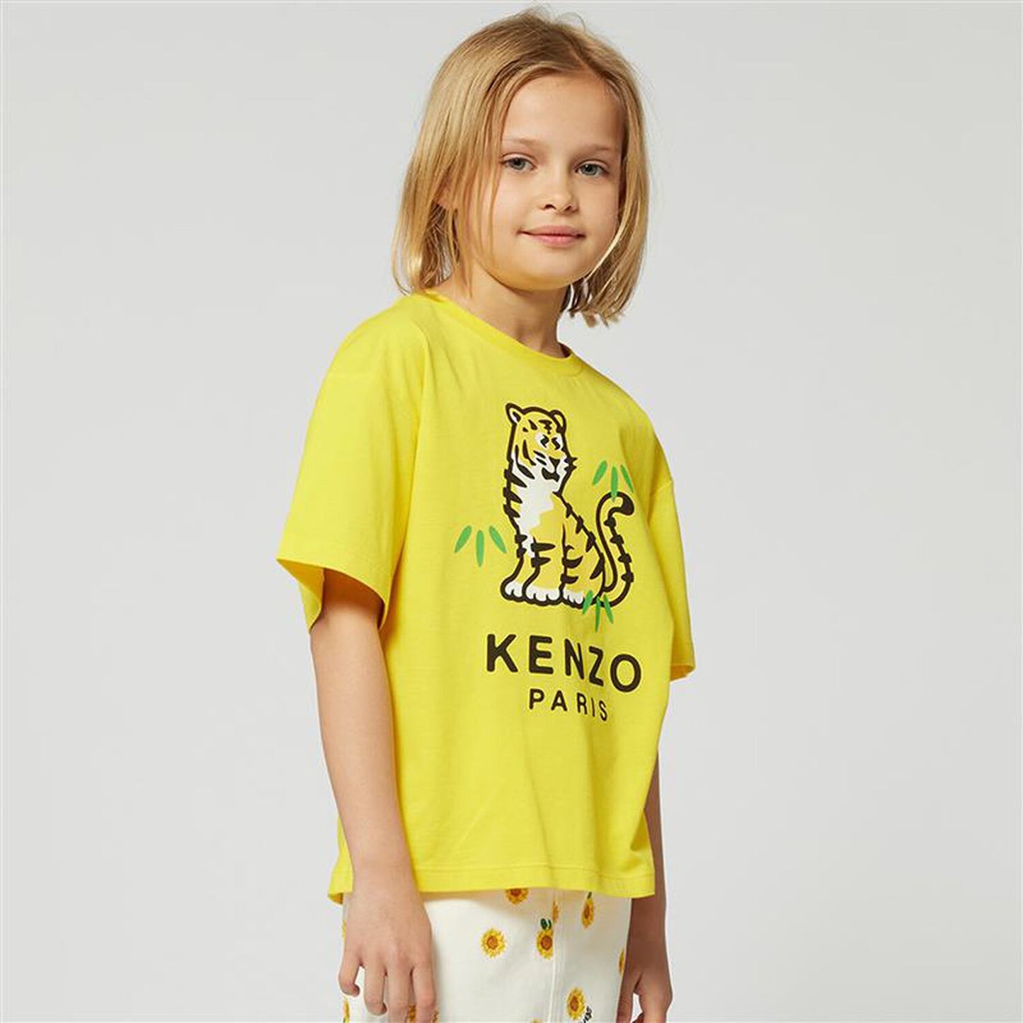 KENZO KIDS Girls Yellow Tiger Logo T-Shirt