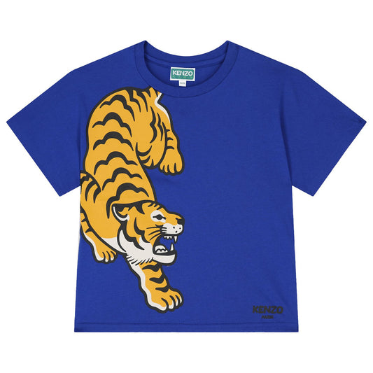 KENZO KIDS Boys Blue Tiger Logo T-Shirt