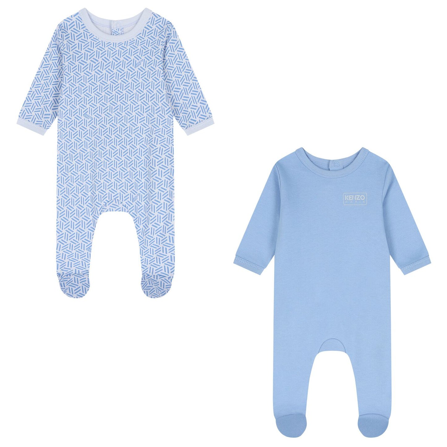 KENZO K61256/77A Baby Boys Baby Blue Logo Geometric Logo Babygrows ( 2-Pack )