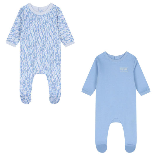 KENZO K61256/77A Baby Boys Baby Blue Logo Geometric Logo Babygrows ( 2-Pack )