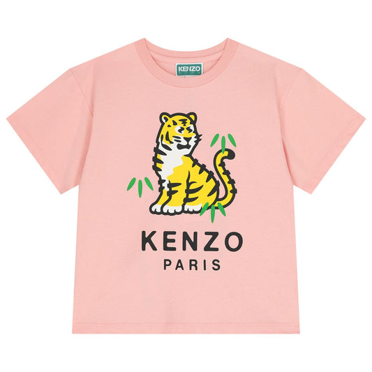 KENZO K61379/47H KIDS Girls Pink Tiger Logo T-Shirt