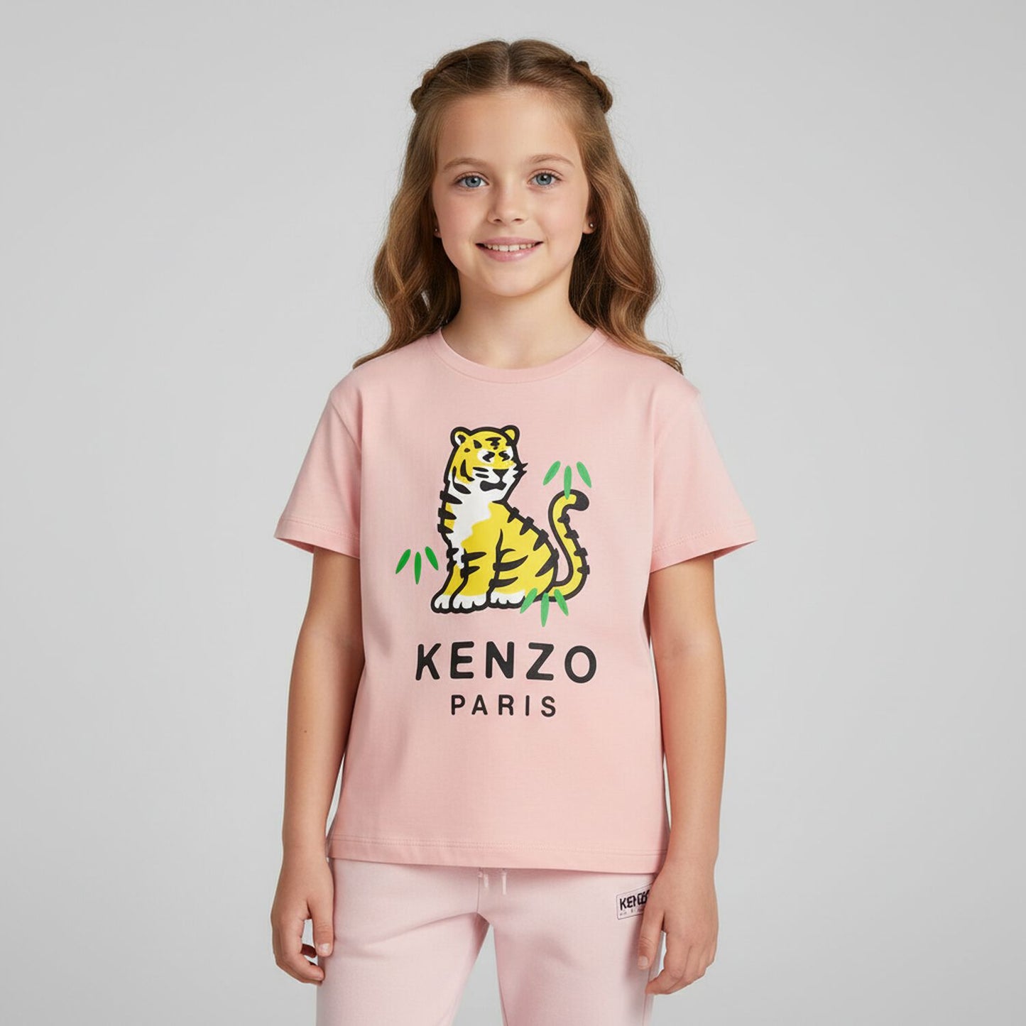 KENZO K61379/47H KIDS Girls Pink Tiger Logo T-Shirt