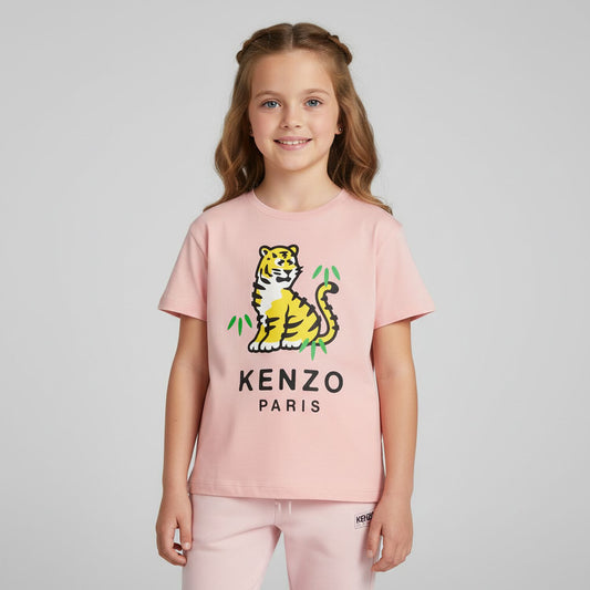 KENZO K61379/47H KIDS Girls Pink Tiger Logo T-Shirt