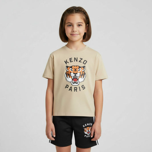 KENZO K61505/249 KIDS Beige Tiger Logo T-Shirt
