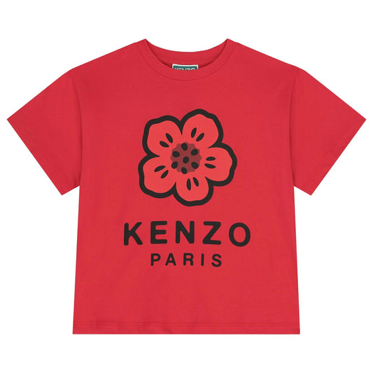 KENZO K61507/968 KIDS Red Logo Flowers T-Shirt
