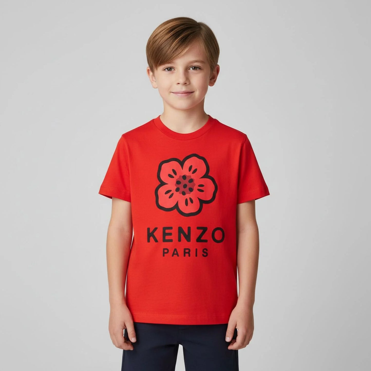 KENZO K61507/968 KIDS Red Logo Flowers T-Shirt