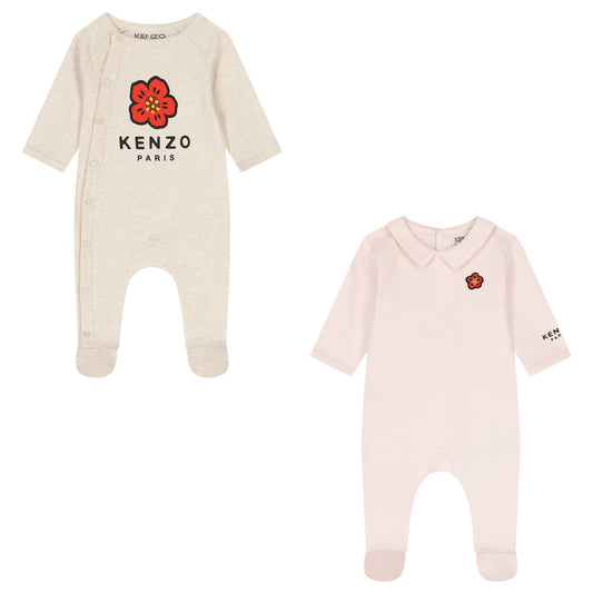 KENZO KIDS Baby Girls Beige & Pink Boke Flower Babygrows ( 2 Pack )
