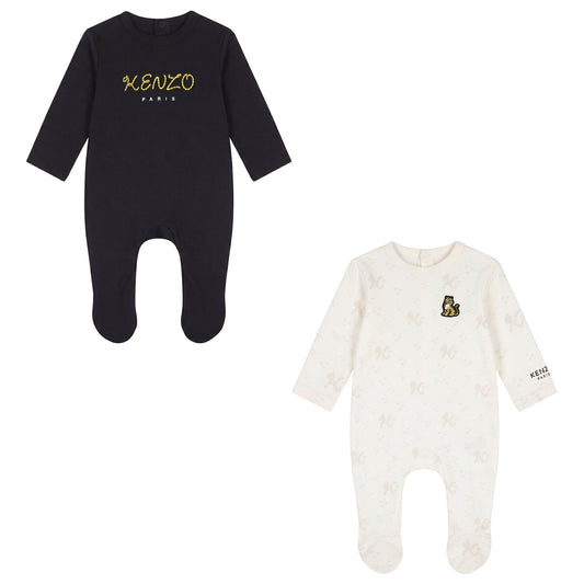 KENZO KIDS Black & Ivory Tiger Babygrows ( 2 Pack )
