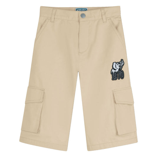 KENZO KIDS Boys Beige Elephant Logo Shorts