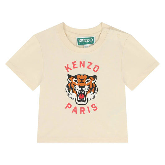 KENZO KIDS Younger Ivory Tiger Logo T-Shirt