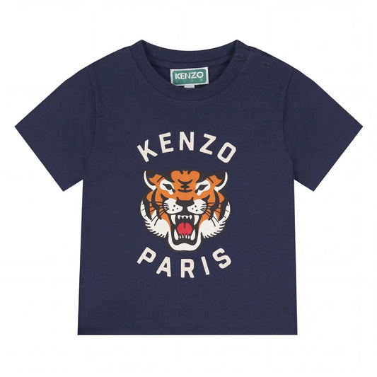 KENZO KIDS Younger Navy Blue Tiger Logo T-Shirt