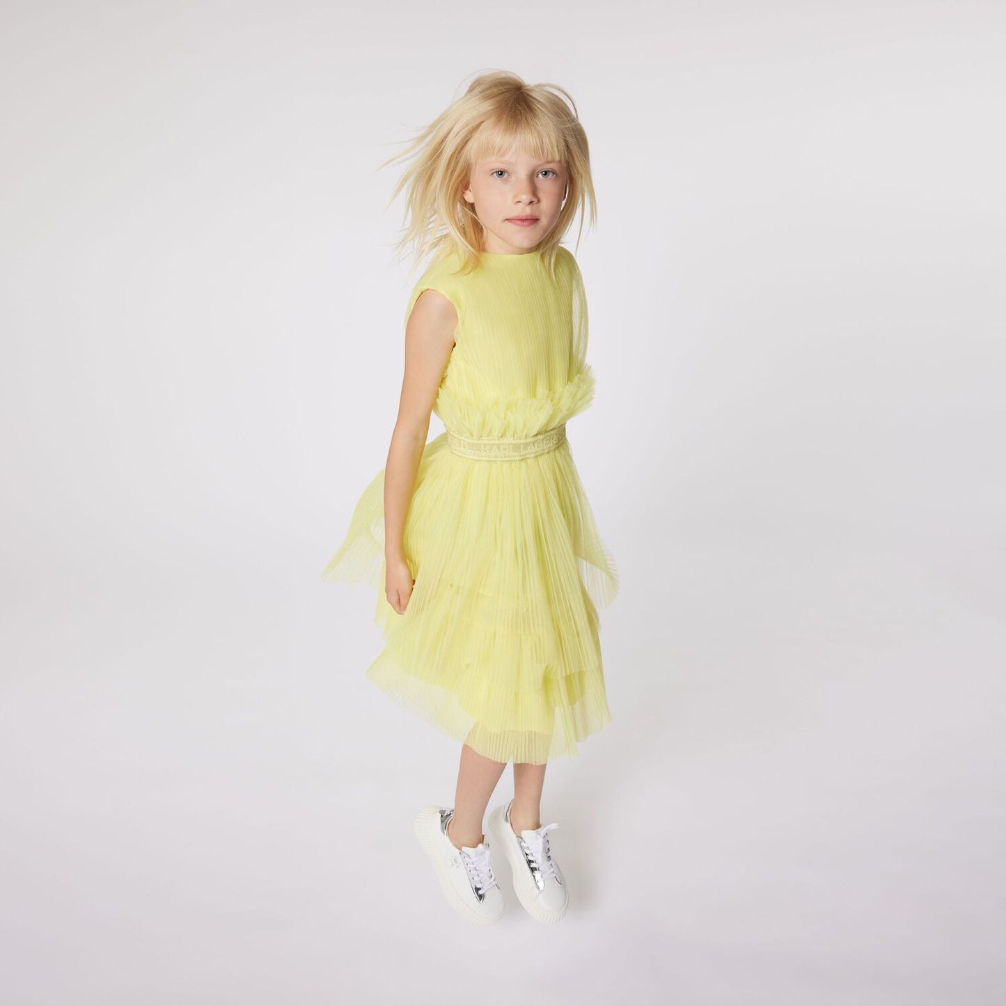 KARL LAGERFELD Girls Yellow Pleated Tulle Dress
