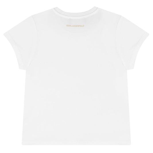 KARL LAGERFELD Girls White & Gold Logo T-Shirt