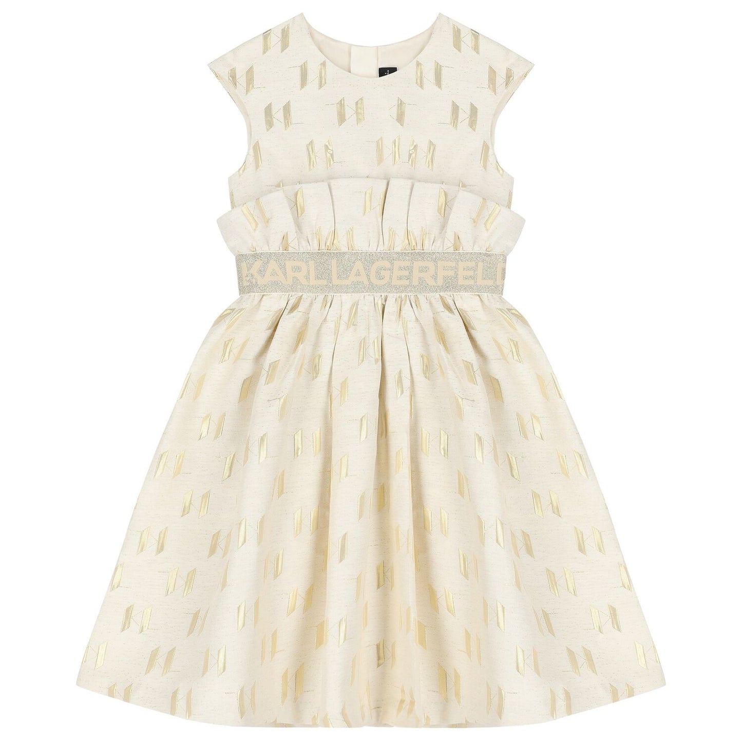 KARL LAGERFELD Girls Ivory and Gold Logo Dress