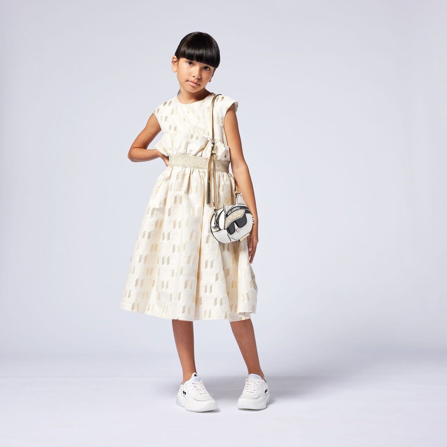 KARL LAGERFELD Girls Ivory and Gold Logo Dress