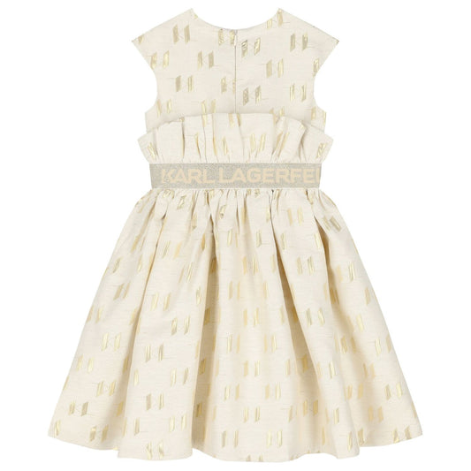 KARL LAGERFELD Girls Ivory and Gold Logo Dress