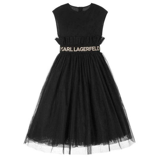 KARL LAGERFELD Girls Black Logo Tulle Dress