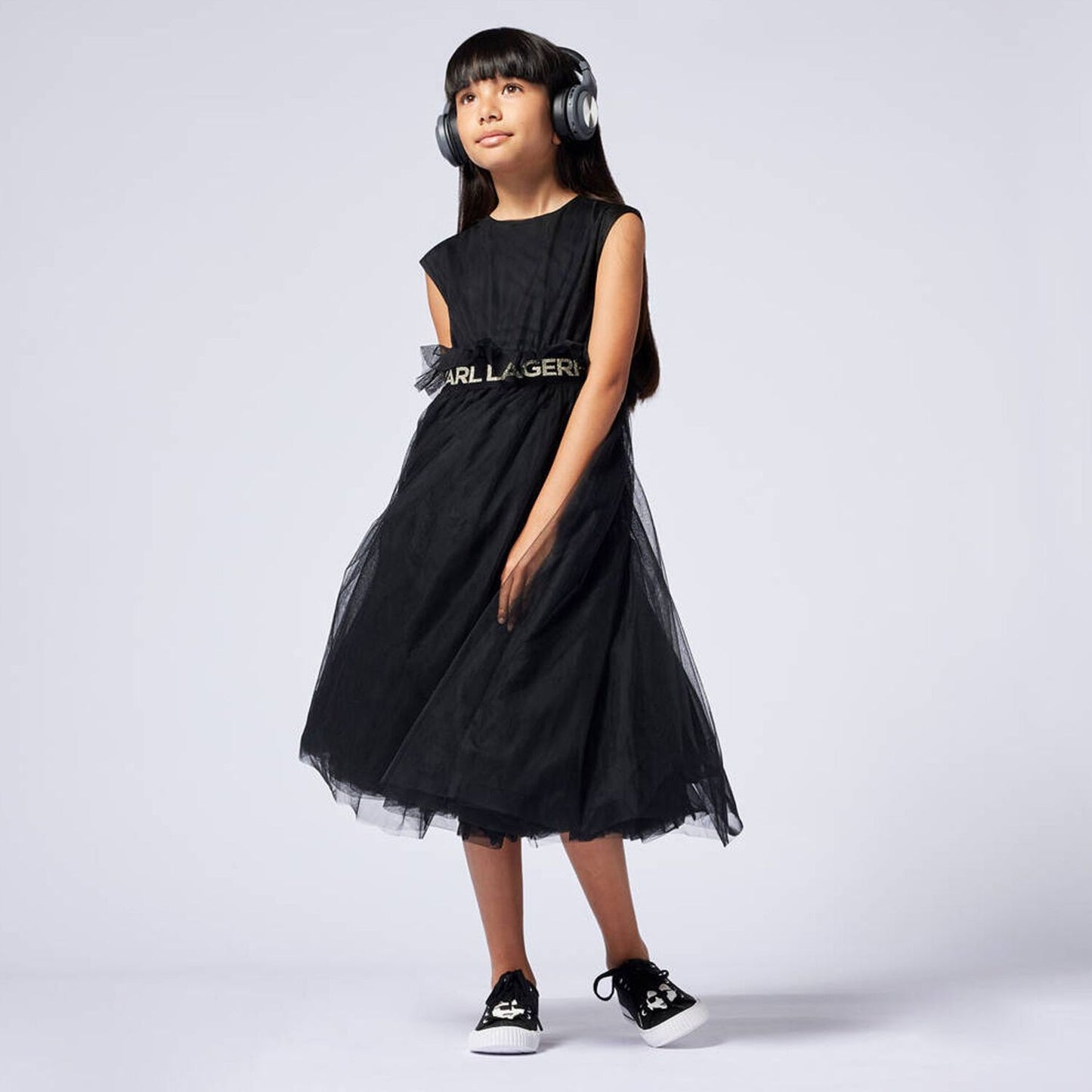 KARL LAGERFELD Girls Black Logo Tulle Dress
