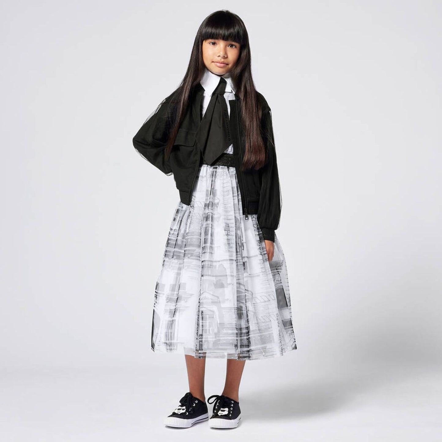 KARL LAGERFELD Girls White & Black Tulle Dress