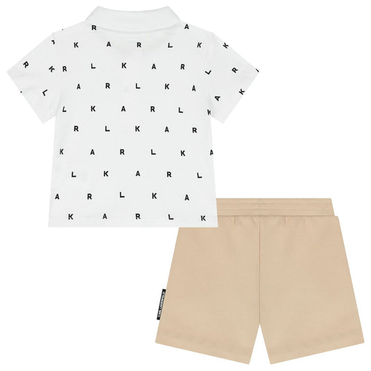 KARL LAGERFELD Boys White & Beige Logo Shorts Set