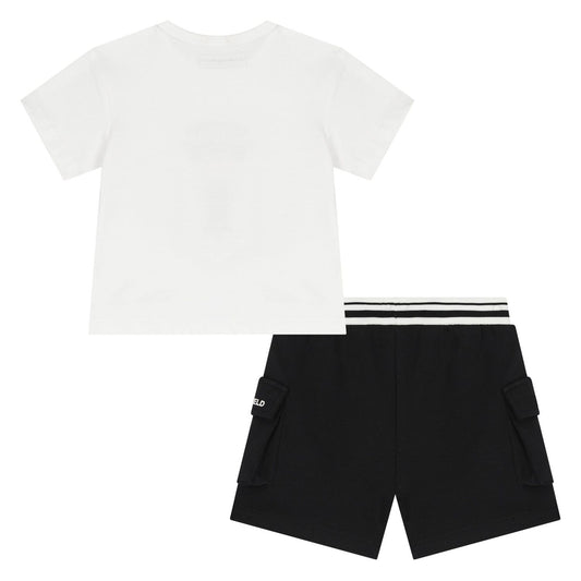 KARL LAGERFELD Boys White & Black Ikonik Shorts Set