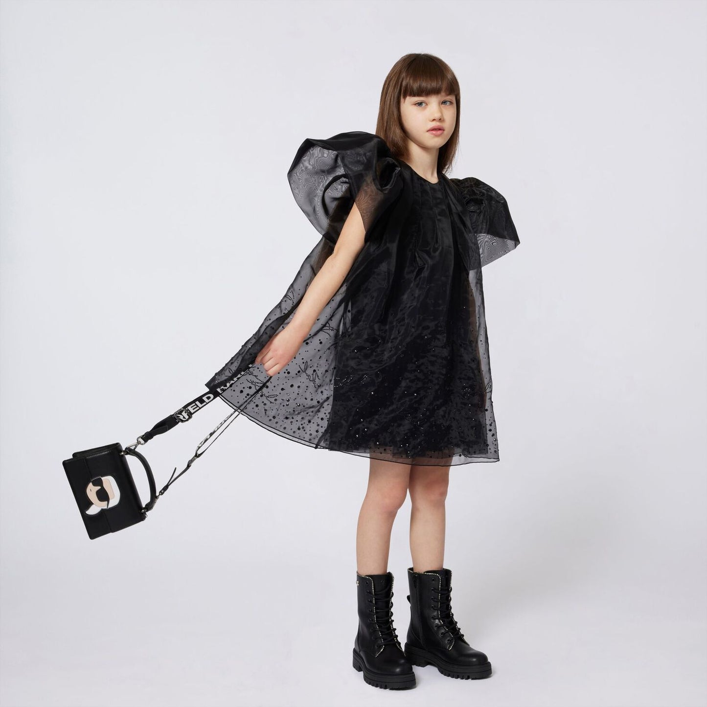 KARL LAGERFELD Z30624/09B Kids Girls Black Embellished Organza Dress