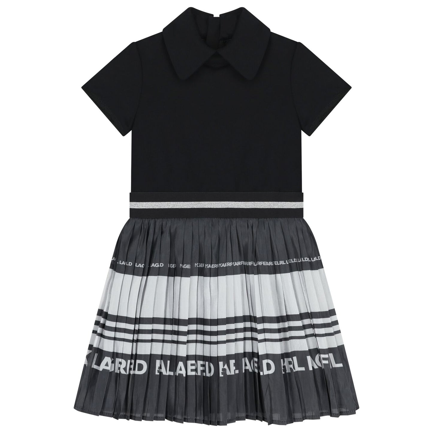 KARL LAGERFELD Z30625/M90 Kids Girls Black & Silver Logo Pleated Dress
