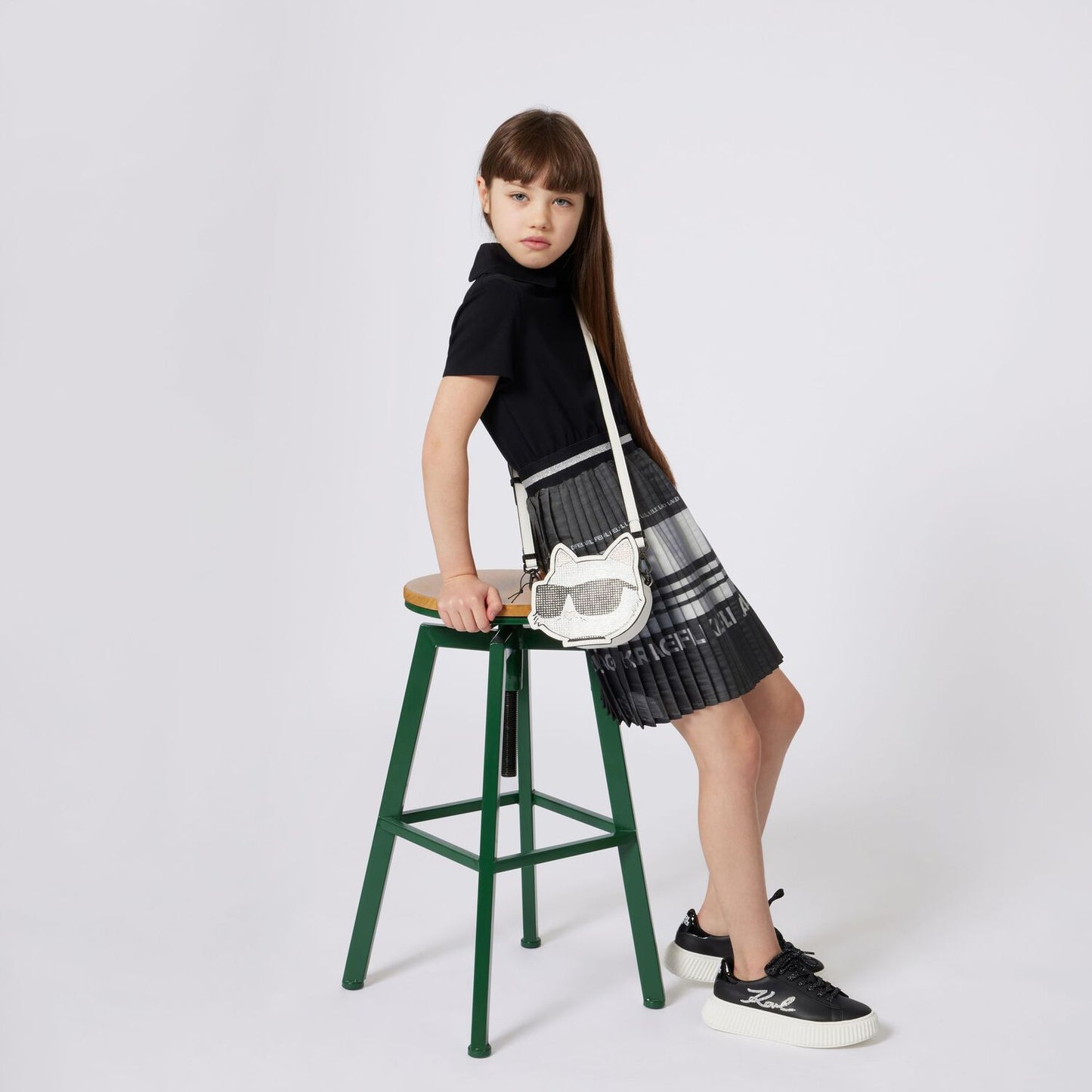 KARL LAGERFELD Z30625/M90 Kids Girls Black & Silver Logo Pleated Dress