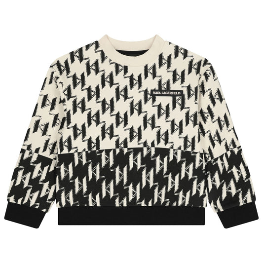 KARL LAGERFELD Z30639/M92 Boys Ivory & Black Logo Sweatshirt