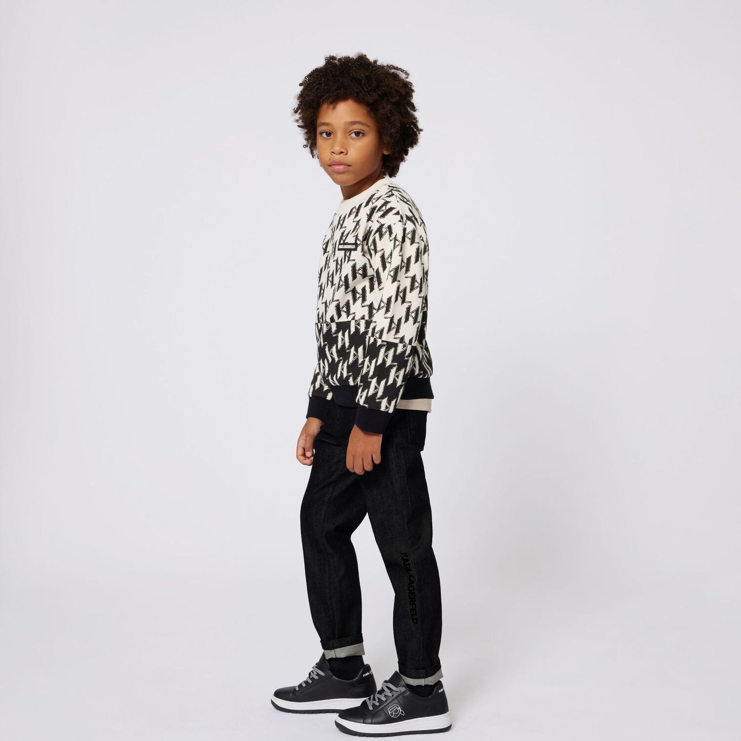 KARL LAGERFELD Z30639/M92 Boys Ivory & Black Logo Sweatshirt