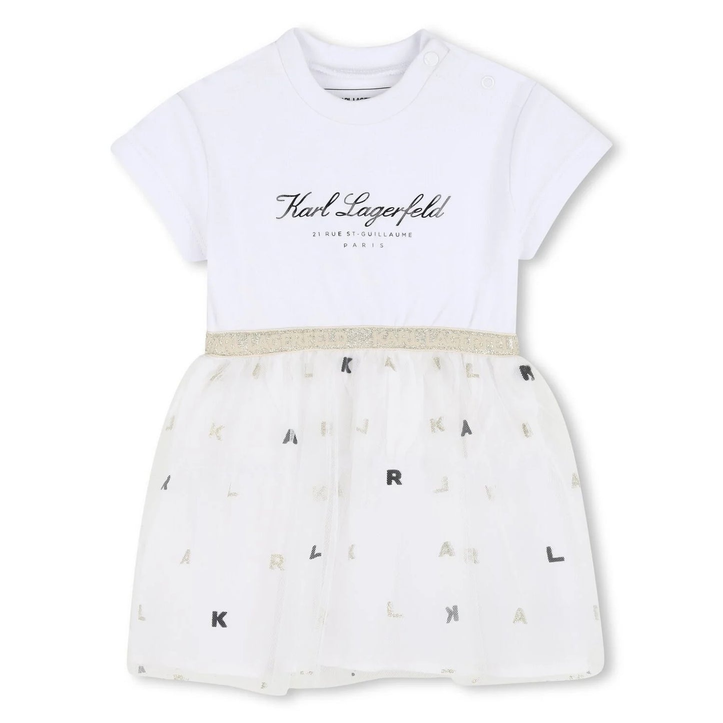 KARL LAGERFELD Baby Girls White Logo Tulle Dress