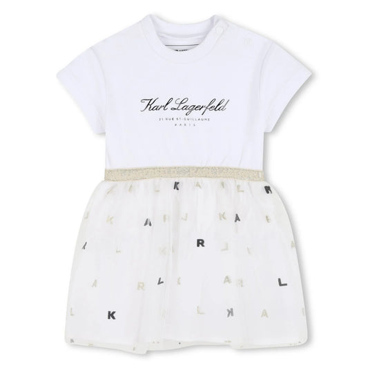 KARL LAGERFELD Baby Girls White Logo Tulle Dress