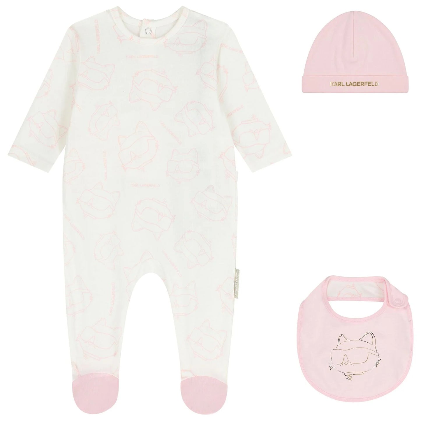 KARL LAGERFELD Baby Girls Pink & White Choupette Babygrow Gift Set
