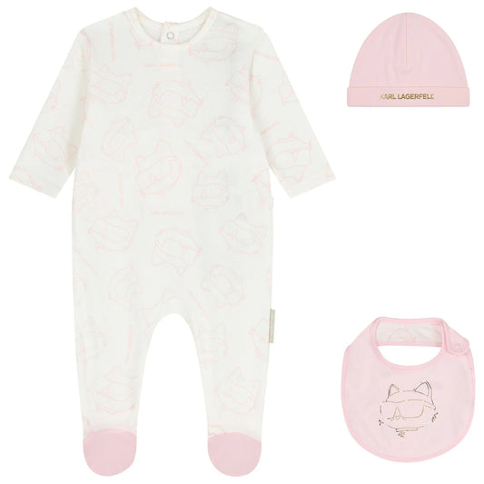 KARL LAGERFELD Baby Girls Pink & White Choupette Babygrow Gift Set